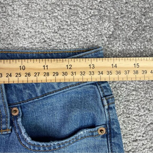 J. Crew Factory Jeans Women's 26 Blue Flare Crop Mid-Rise Dark Denim Distressed - Picture 7 of 11